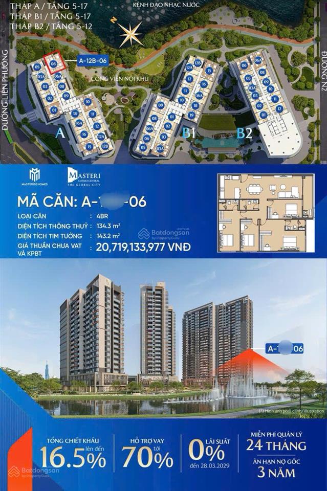 4pn view trực diện nhạc nước 100% hiếm 143,2m2 chỉ 20 tỷ 719 tầng trung đẹp, giá gốc