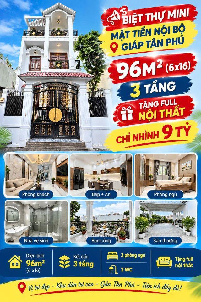 Bán Biệt Thự Mini Mặt Tiền Nội Bộ Giáp Tân Phú – 6 x 16m Giá 9.3 Tỷ
