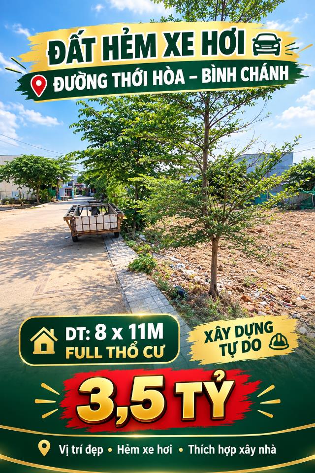 Bán Đất Phân Lô /1 HXH Đường Thới Hòa DT 8 x 11m Giá 3.5 Tỷ