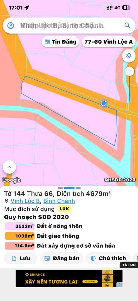 Bán Đất XD Mới Mặt Tiền Đường 1B – Vĩnh Lộc DT 1000m2 Giá 6.5tr/m2