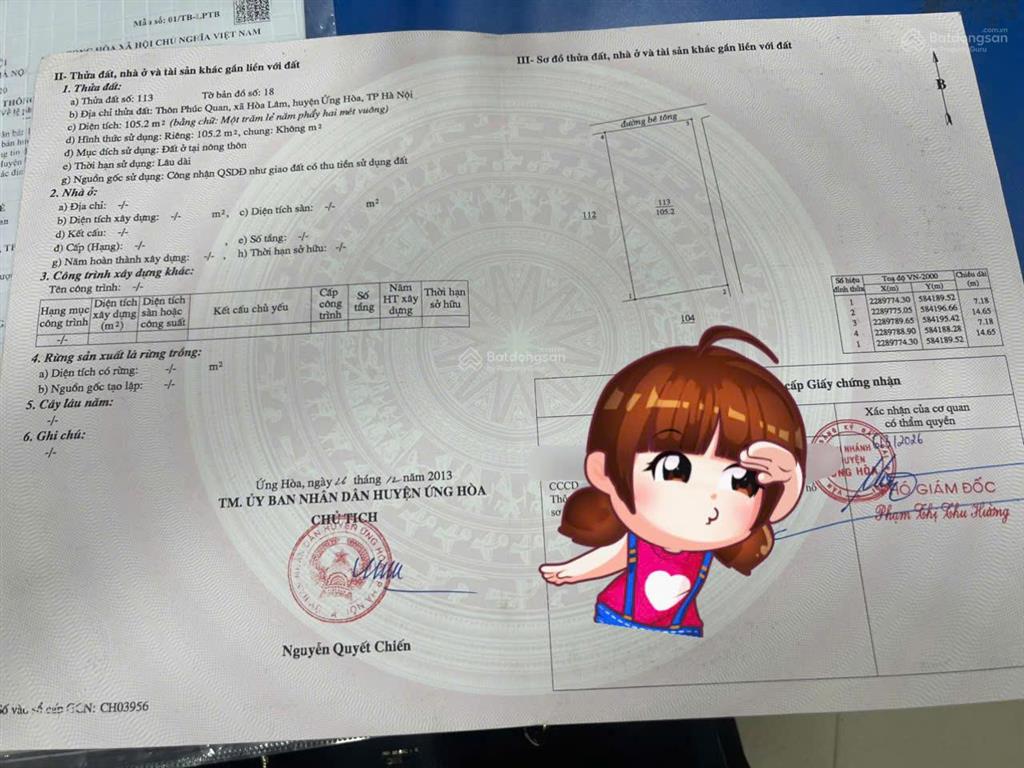 Bán 105m2 đất phúc quan, xã hòa lâm, ứng hòa, lô góc. mặt tiền 7m, ra đường hoàng quốc việt 100 m
