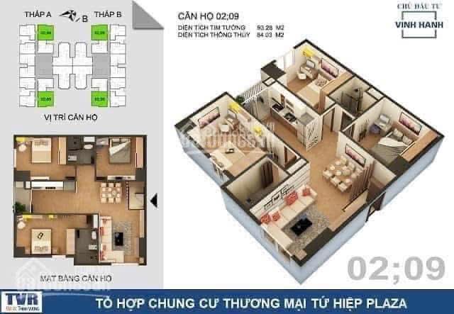 Chính chủ gửi bán căn 3 ngủ  tứ hiệp plaza ( tầng trung) diện tích  84m 3 ngủ 2vs