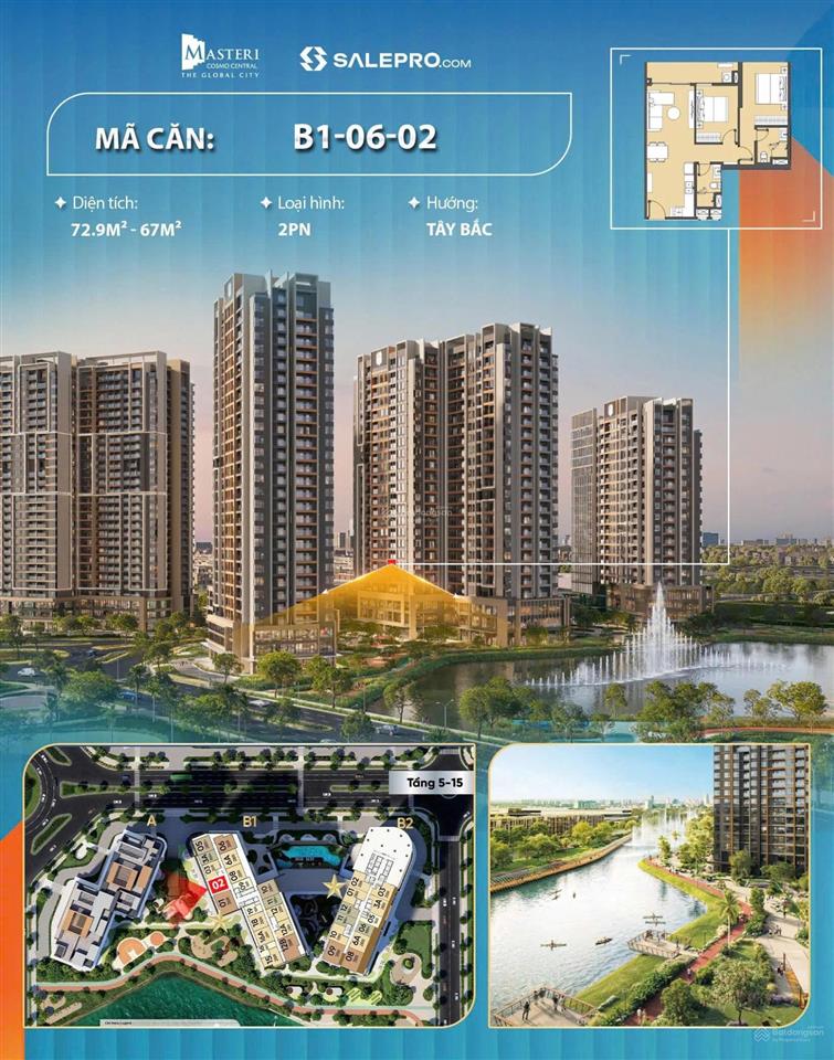 Bán 2pn masteri cosmo central, 72m2 view city, tầng trung chỉ 9 tỷ.  0911 693 ***