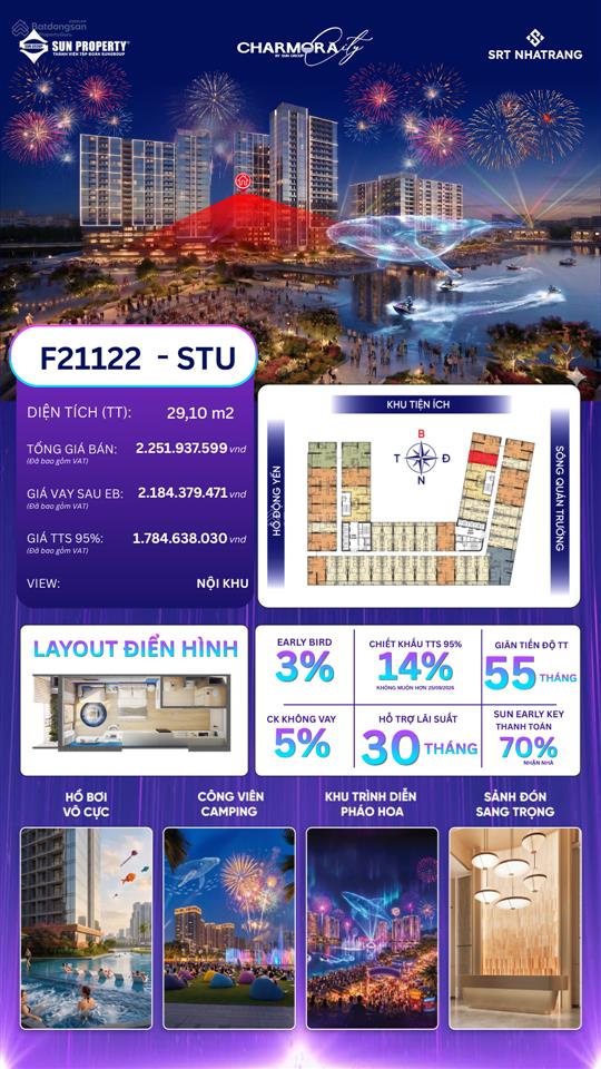 Căn hộ studio f21122  charmora city | tuyệt tác sống động bên vịnh biển