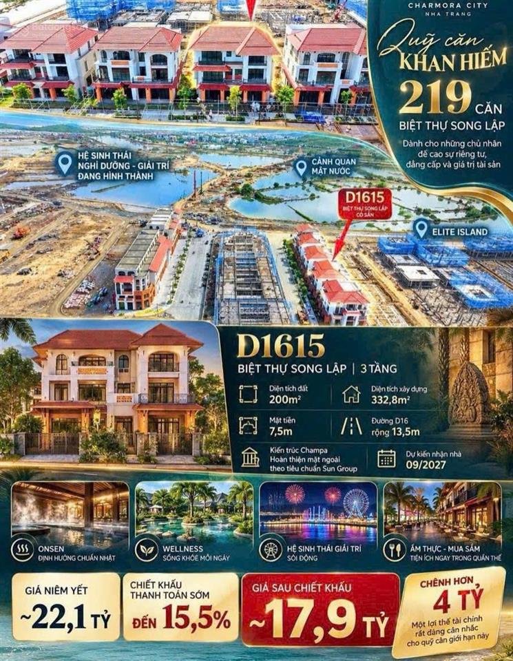 Biệt thự song lập charmora city siêu hót, cơ hội đầu tư biệt thự d1615.