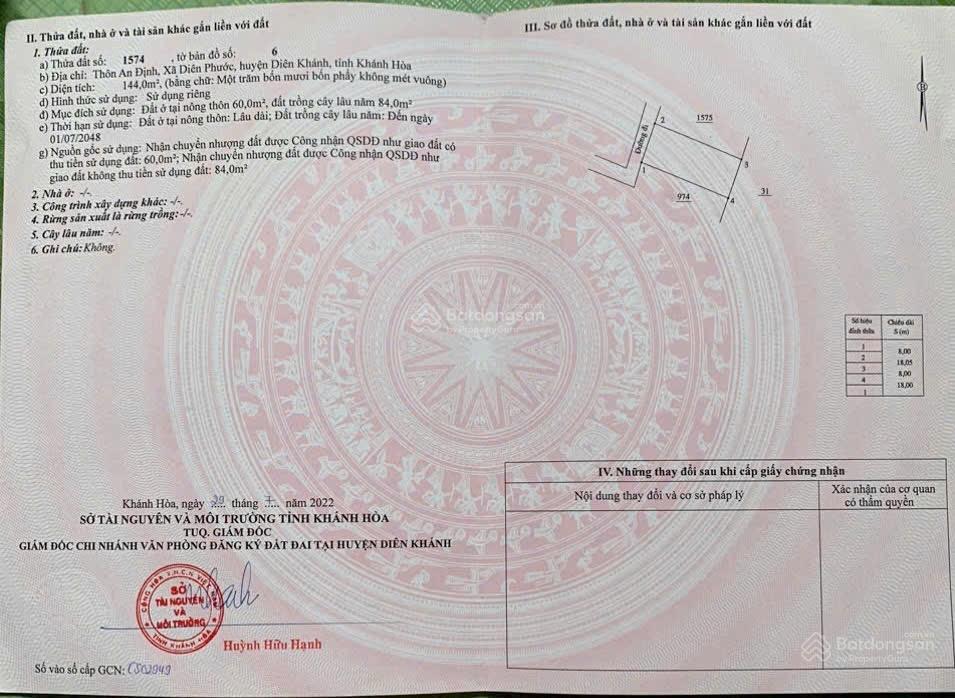 Bán lô diên phước cách đường tỉnh lộ 2 chỉ 70m. diện tích 144m2 ngang 8mx18m. ngay khu dân cư đông