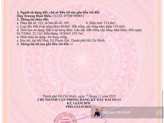 Ngay sát tỉnh lộ 44b, ra biển phước hải chỉ 6p
diện tích 213m2 ngang 10m dài 21m
có 80 thổ cư2ty1