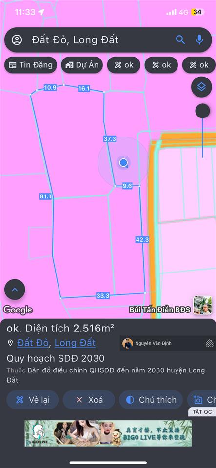 Chỉ 3ty9 sở hữu 2500m2 có 42m mặt tiền bê tông xe hơi, cách võ thị sáu 50m
ngay trung tâm đất đỏ
