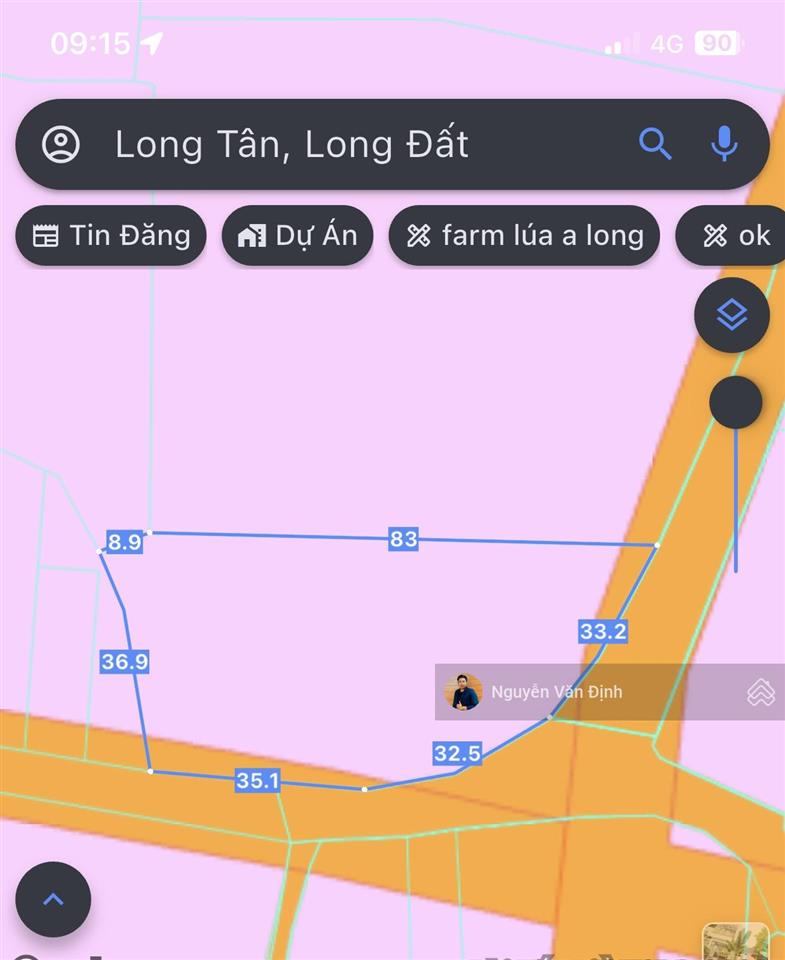 Gần 3 sào, có 100m mặt tiền nhựa sau lưng chợ long tân phường đất đỏ có 400m2 thổ cư sẵn kho xưởng
