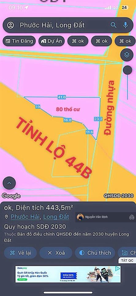 Chỉ 3ty9 sở hữu lô góc 2 mặt tiền tỉnh lộ 44b biển phước hải430m2 có 45m mặt tiền 44b80 thổ cư