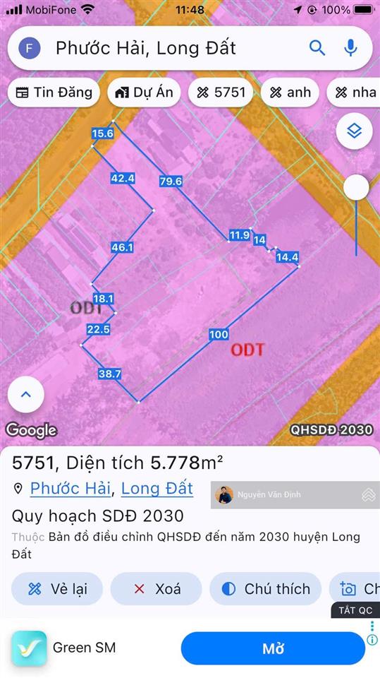 Chỉ 3 tỷ 1sào. có 5.757m2 có 400m2 thổ cư đất trung tâm xã long mỹ cũ nay xã phước hải