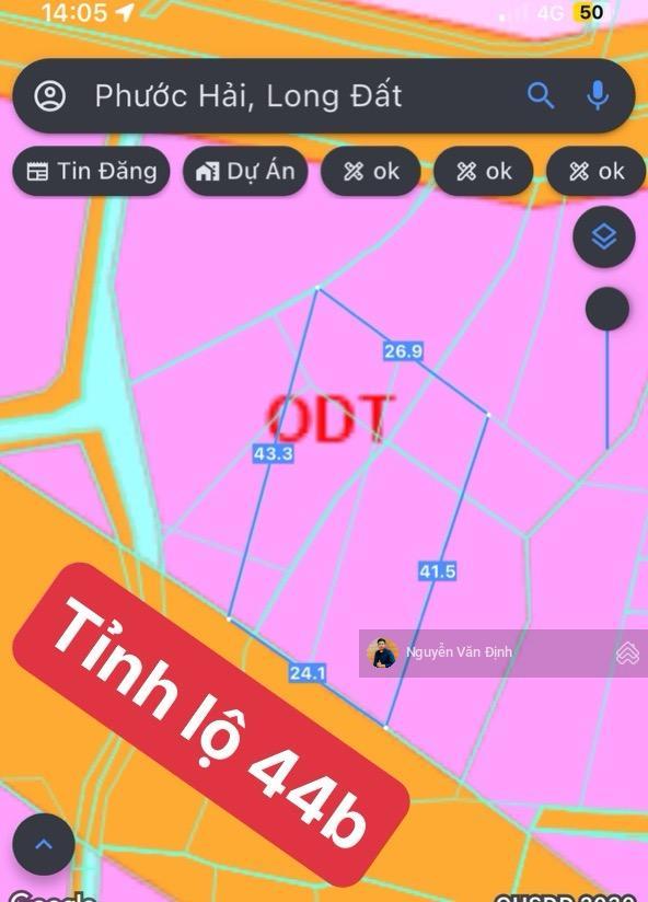 Phước hải1000m2có 24m mặt tiền tỉnh lộ 44bnở hậu 26m  120m2 thổ cư  sổ sẵn công chứng giá 7tỷ