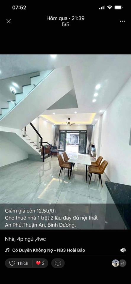 nhà 1 trệt 2 lầu An Phú, đầy đủ nội thất,4p ngủ,đường 7m
