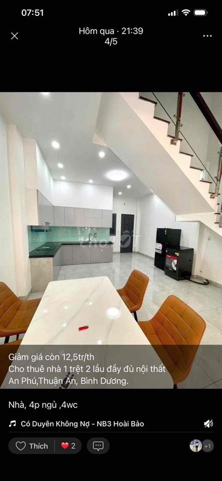 nhà 1 trệt 2 lầu An Phú, đầy đủ nội thất,4p ngủ,đường 7m