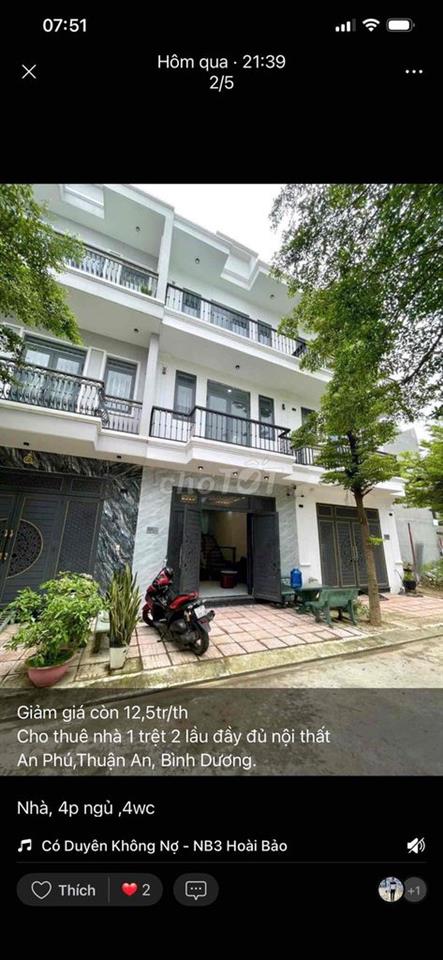 nhà 1 trệt 2 lầu An Phú, đầy đủ nội thất,4p ngủ,đường 7m