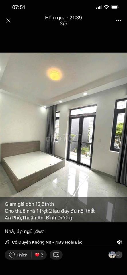 nhà 1 trệt 2 lầu An Phú, đầy đủ nội thất,4p ngủ,đường 7m