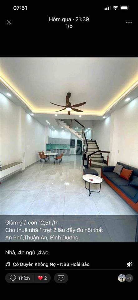 nhà 1 trệt 2 lầu An Phú, đầy đủ nội thất,4p ngủ,đường 7m