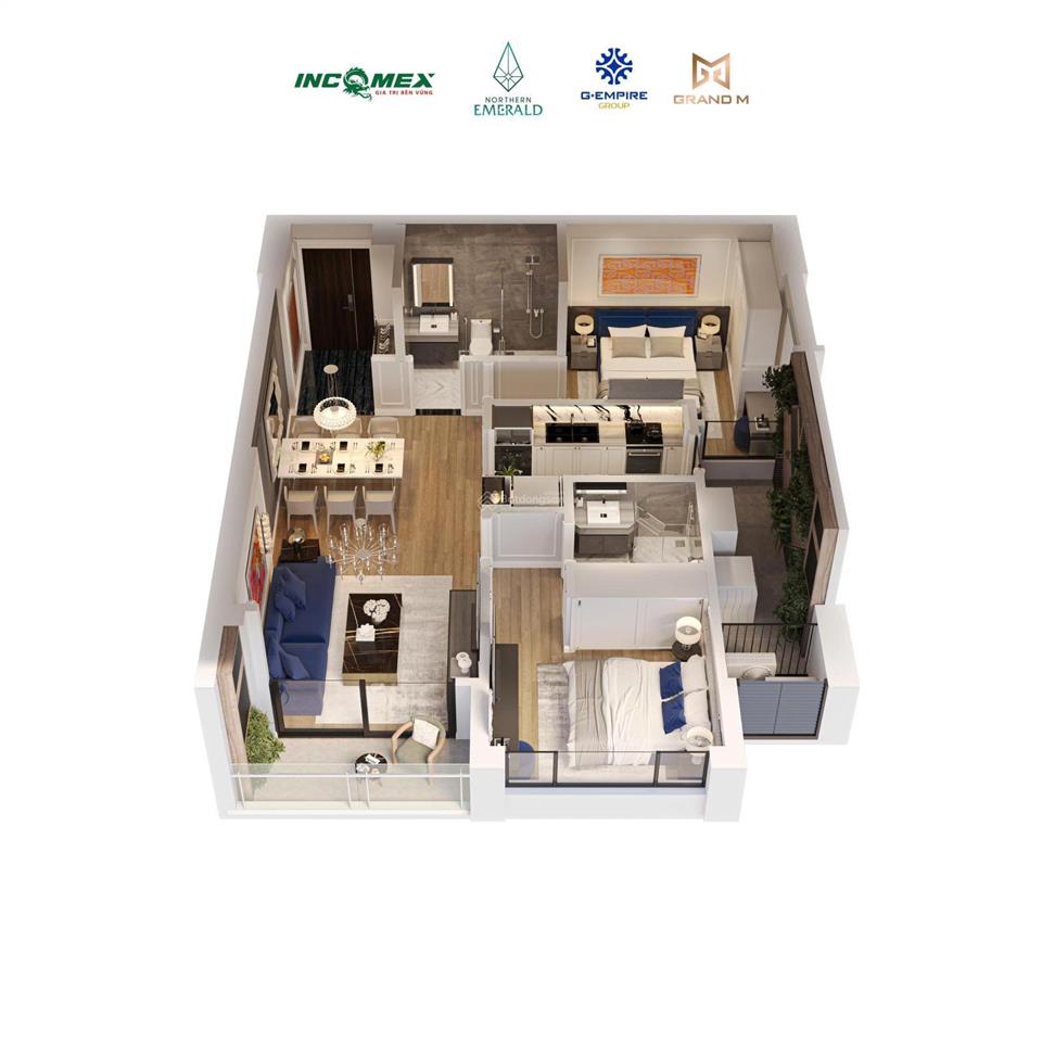 Bán căn hộ 2pn, 2wc, 80m2 dự án northern emerald long biên, 7,44 tỷ bao phí