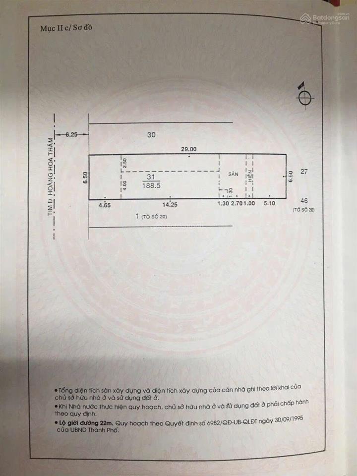 Bán nhà mặt tiền 144 hoàng hoa thám, p12, tân bình. dt 6.5 x 30, cn 188.5m2, 3 tầng, giá 46 tỷ