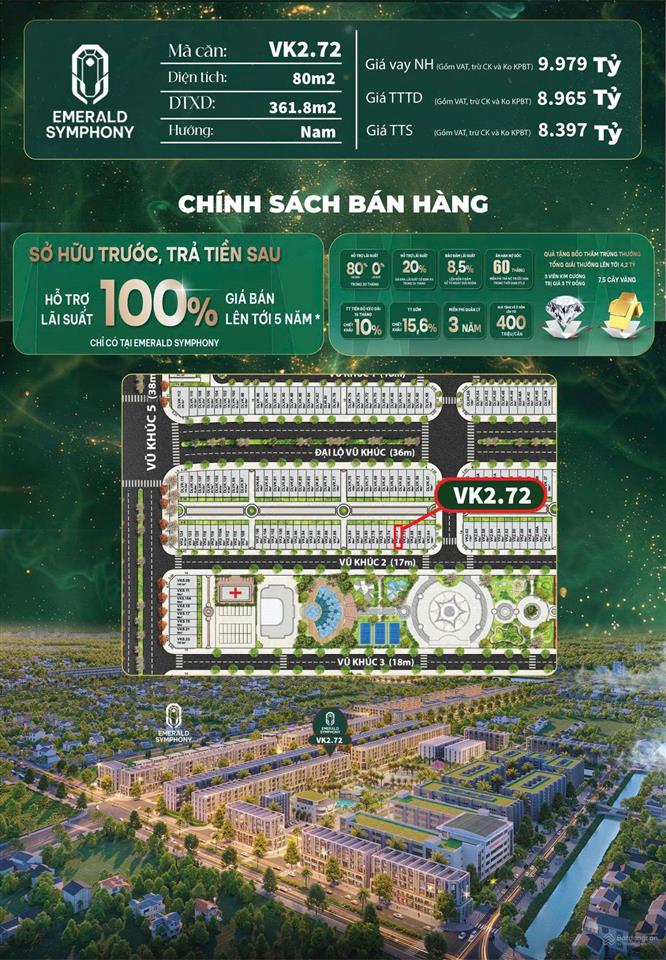 Chỉ 8,397 tỷ sở hữu shophouse emerald symphony 4 tầng vay 100%