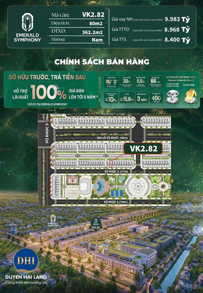 Emerald symphony đặc quyền sở hữu tối thiểu hai mặt thoáng