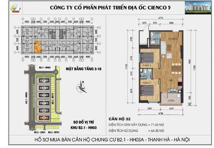 Bán căn hộ chung cư 532 HH03 B2.1 Thanh Hà Cienco5 – Full nội thất 72m2