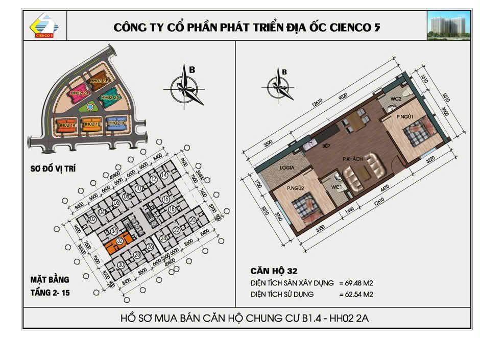 Bán căn hộ 70m2 tòa HH02-2A Khu B1.4 Thanh Hà Cienco 5