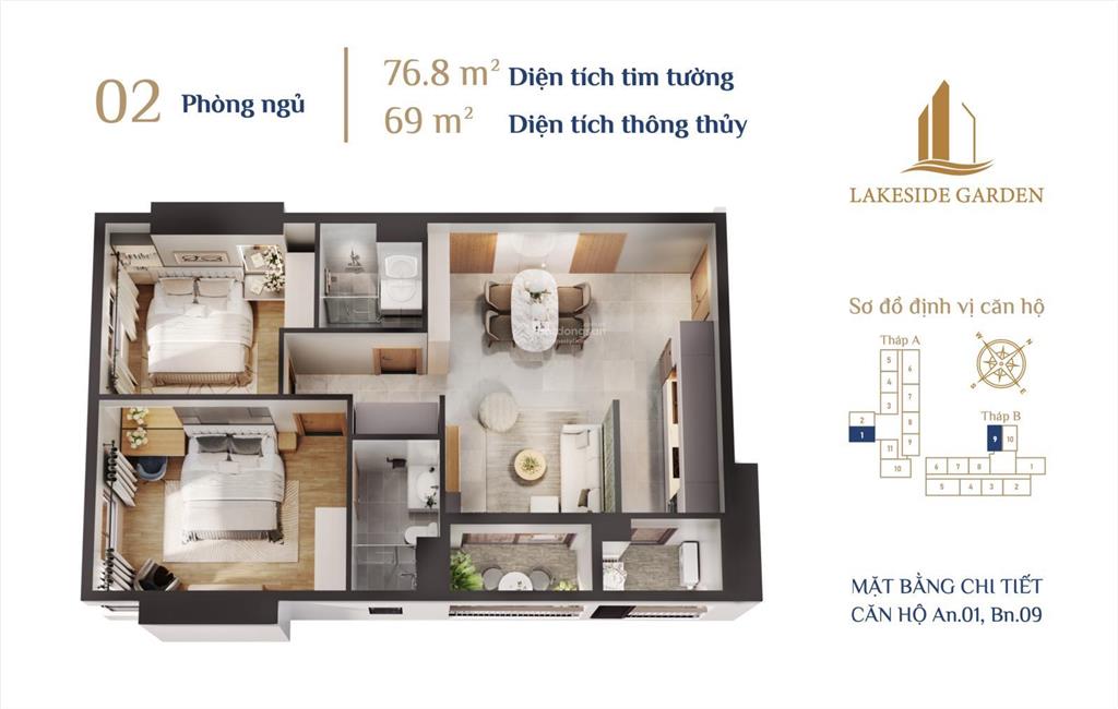 Căn hộ 2pn lakeside view hồ phương lưu  giá 3tr giá hời trục lê hồng phong