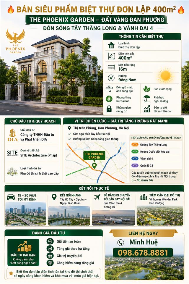 Bán biệt thự đơn lập the phoenix garden đất vàng đan phượng đón sóng tây thăng long & vành đai 4