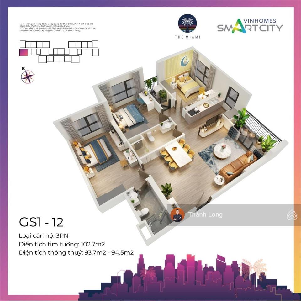 94,5m2 căn 3pn gs1 rộng nhất trong 5 toà gs miami cực kỳ hiếm. đủ đồ nội thất liền tường như ảnh
