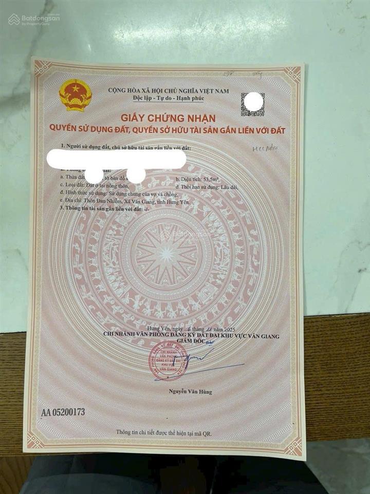 Chính chủ gửi bán 53,5m2 đan nhiễm, xã văn giang hưng yên ngay sát chợ, trường học, uỷ ban các cấp