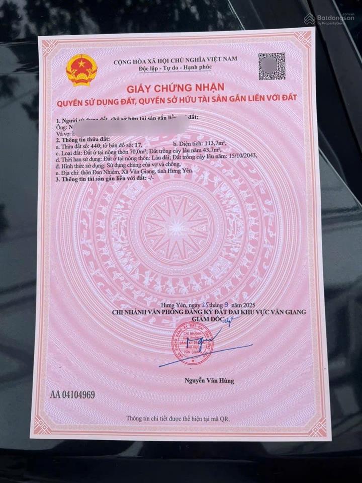 Chính chủ gửi bán lô đất đẹp đan nhiễm, văn giang. diện tích 113,7m2 (tính tiền chỉ 96,7m2)
