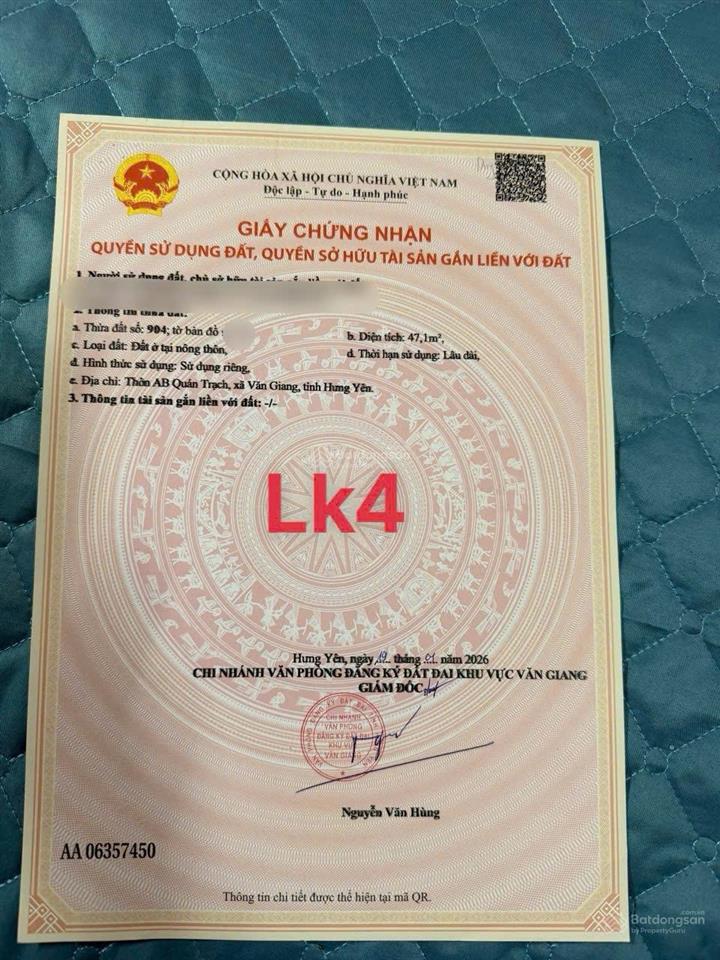 Chính chủ cần bán lô f0 tại ab quán trạch, liên nghĩa, văn giang, hưng yên. giá chỉ 1 tỷ 789 triệu