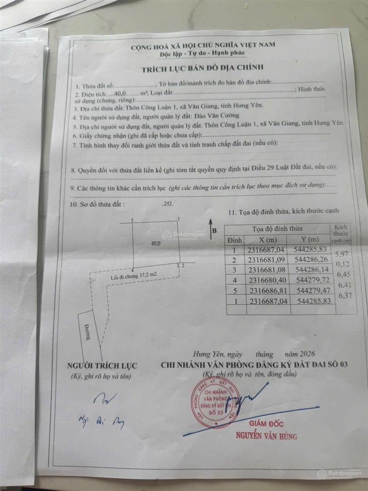 Cực hiếm 40m tại thôn công luận 1 thị trấn văn giang hưng yên . giá chỉ 2 tỷ 1 xxtr bao sang tên