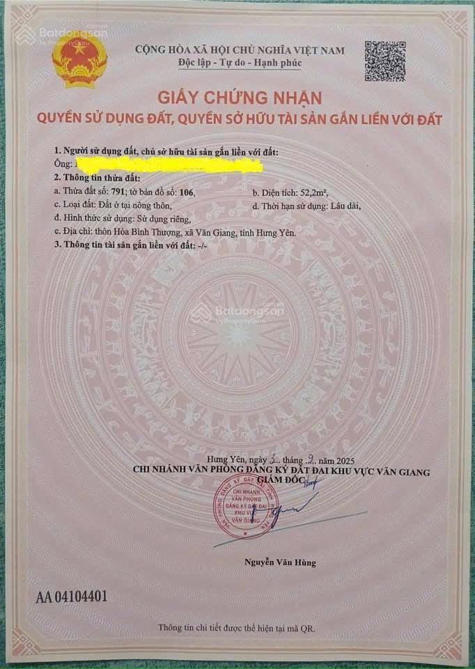 Đất hoà bình thượng, tân tiến, văn giang hoa hậu giáp vinhome 2,3 diện tích 52,2m2