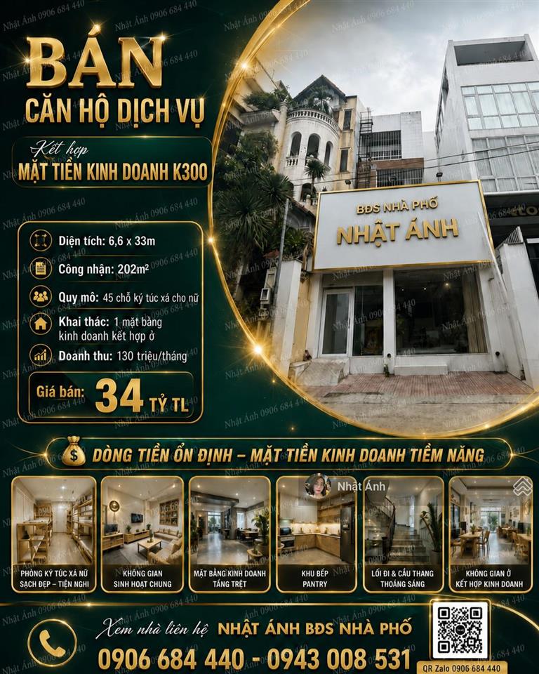 6.6mx33m  nhà 4 tầng thu nhập 130tr/th  bán mặt tiền kinh doanh k300 chỉ 34 tỷ có tl