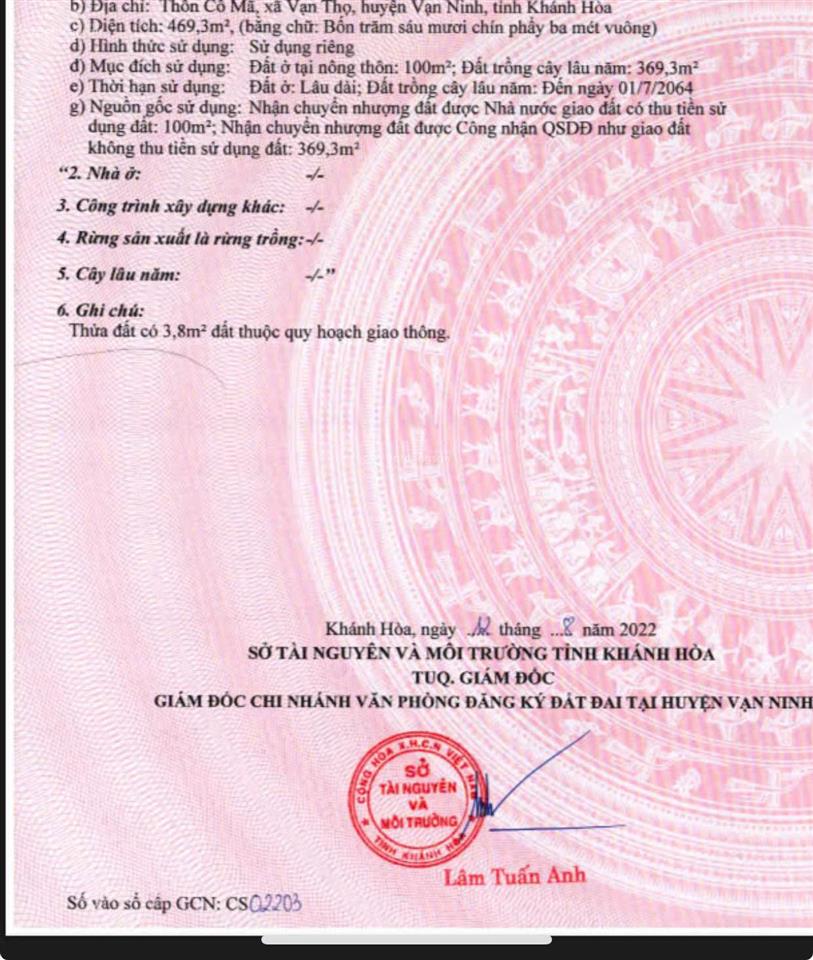 Bán đất thổ cư vạn thọ  vạn ninh  giá chỉ 12,5 triệu/m2