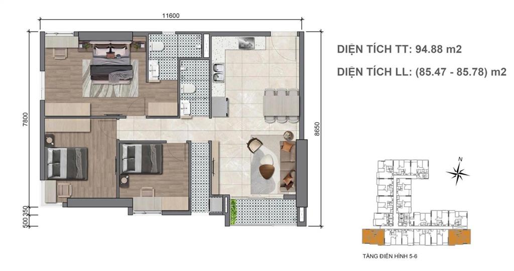 2pn legacy 66, giá từ 8tỷ9. tặng nội thất 250 triệu mbđ2
