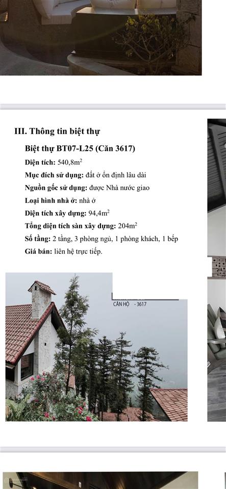 Bán căn biệt thự cao cấp khu nghỉ dưỡng jade hill trung tâm sapa