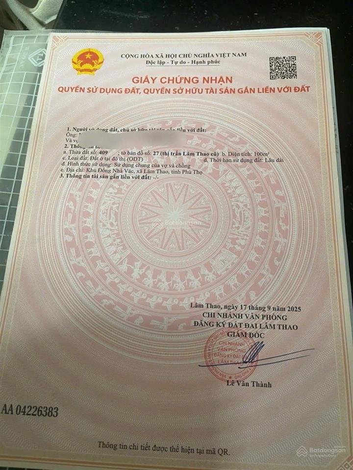 Bán 100m trục chính quốc lộ 32 khu đồng nhà vác thị trấn lâm thao phú thọ, vị trí kd, chỉ 2,x tỷ