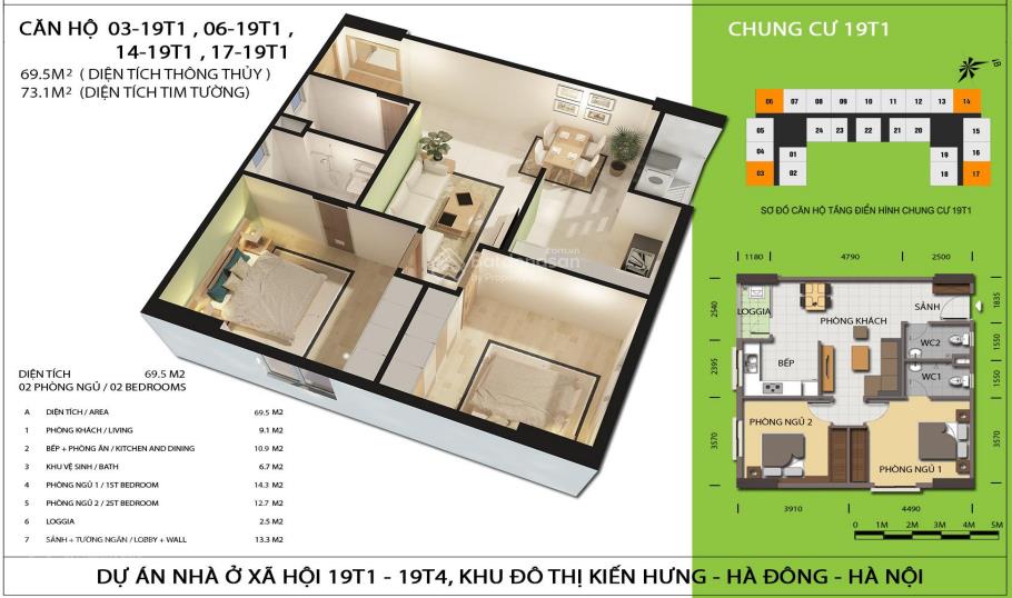 Hàng hiếm bán cc 70m2 19t1 kiến hưng, 2pn, 2wc