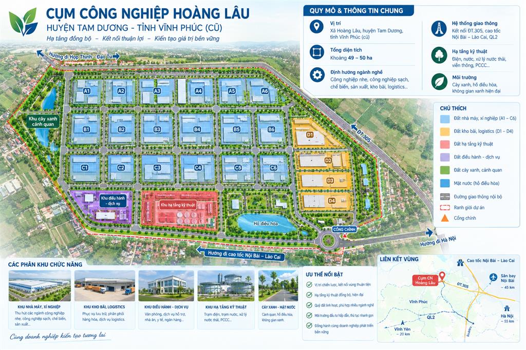 Cụm công nghiệp hoàng lâu, vĩnh phúc, vị trí thuận tiện kết nối, giá hấp dẫn đợt 1 cho doanh nghiệp