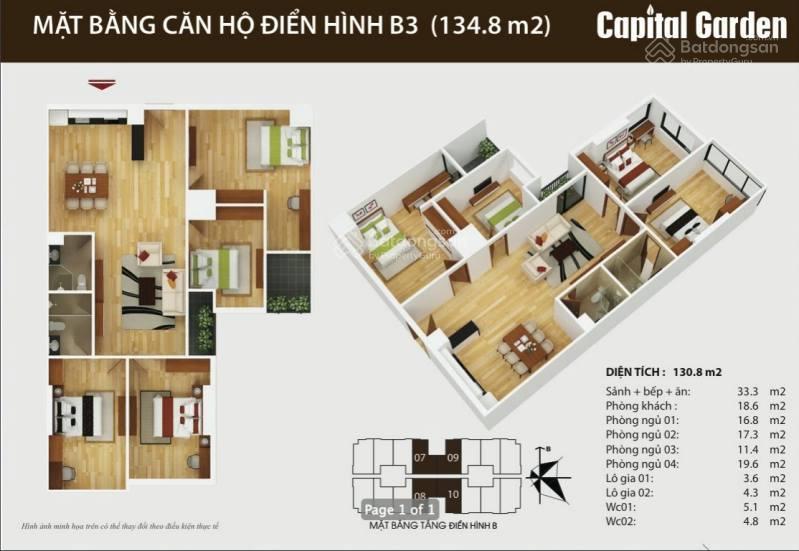 Trực tiếp cđt cho thuê căn 2009, 134m2 4pn giá 18,6tr/tháng tại capital garden 102 trường chinh