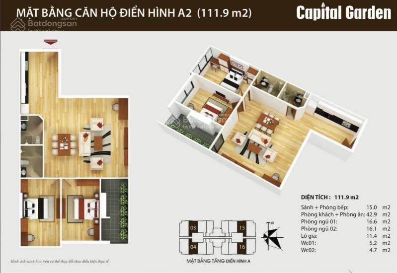 Cho thuê gấp ch full đồ 2pn 110m2 số 12a giá 14,5tr tại chung cư capital garden 102 trường chinh