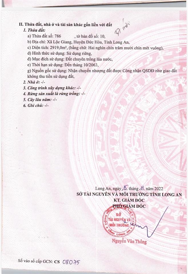 Bán đất 2919m2 tại hồ chí minh, 5,8 tỷ, xã lộc giang, huyện đức hòa