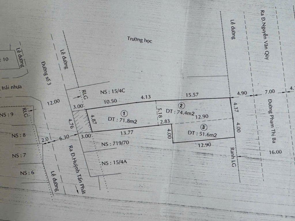 Bán đất tại Phạm Thị Ba, Phường Phú Thuận Q7. Dt 4x13 + 4x18+ 4,37x16m
