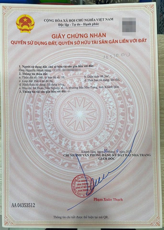 98m2 hẻm đoàn trần nghiệp ngay đại học nha trang phù hợp xây trọ căn hộ giá 5tỷ450tr 0786 662 ***