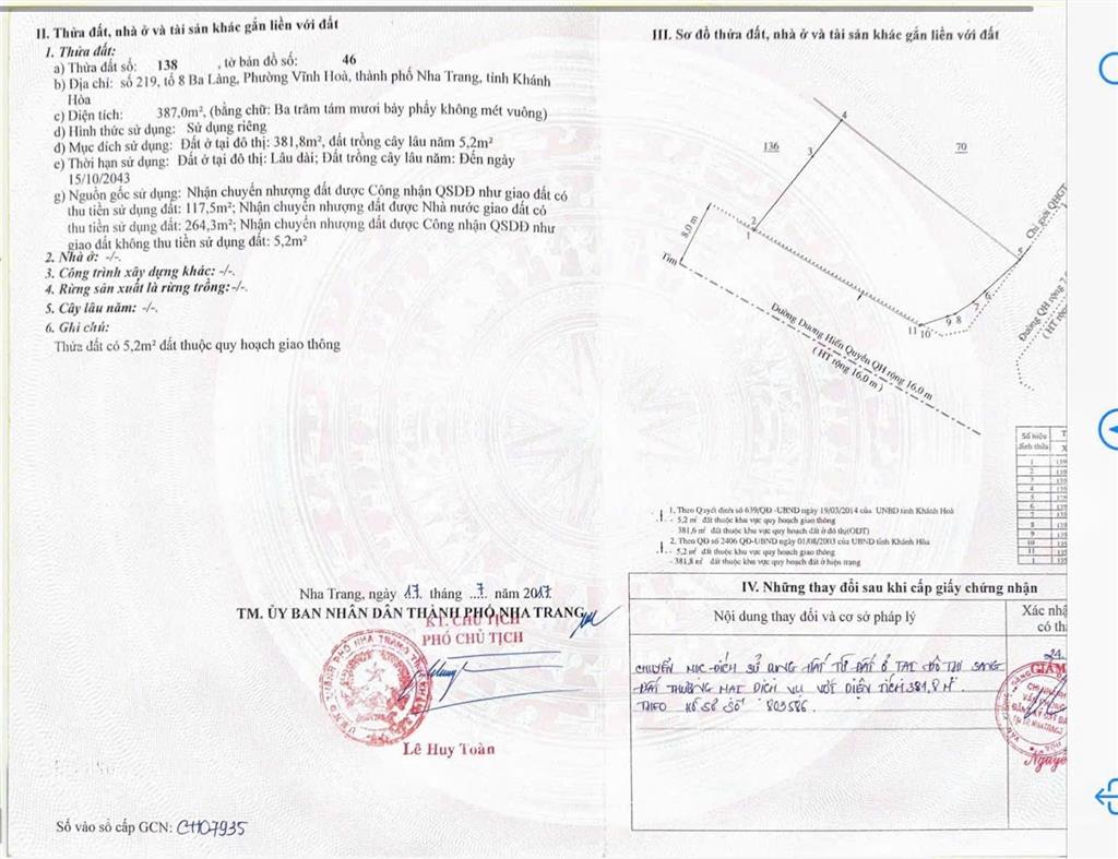 387m2 đất mt ba làng bắc nha trang cách biển 60m phù hợp xây khách sạn giá 69,6 tỷ  0786 662 ***
