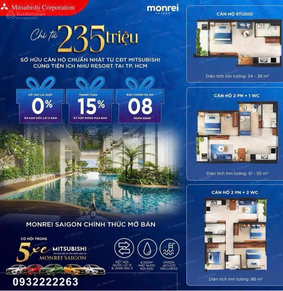 Monrei sài gòn mitsubishi|mở bán tòa detox & onsen|studio từ1,87 tỷ  2pn từ 2,1 thanh toán chỉ 15%