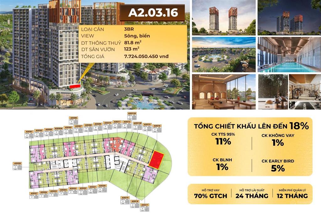 Hot  sun cora căn hộ sân vườn 3 phòng ngủ  hướng đông bắc view pháo hoa, đài phun nước